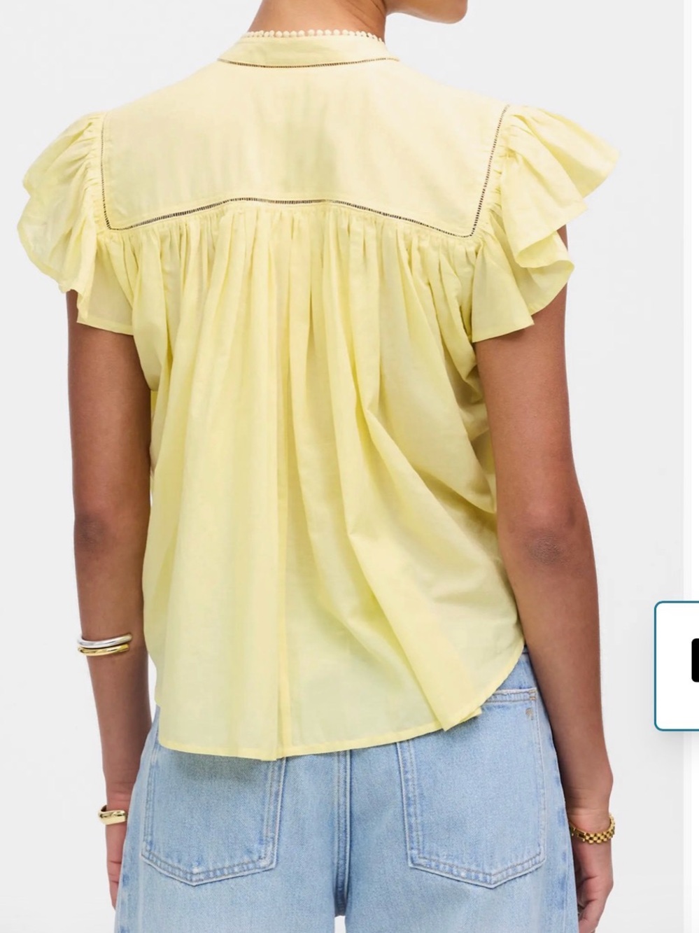 New - Madewell ice Yellow Flutter Sleeve Blouse - Picture 3 of 8